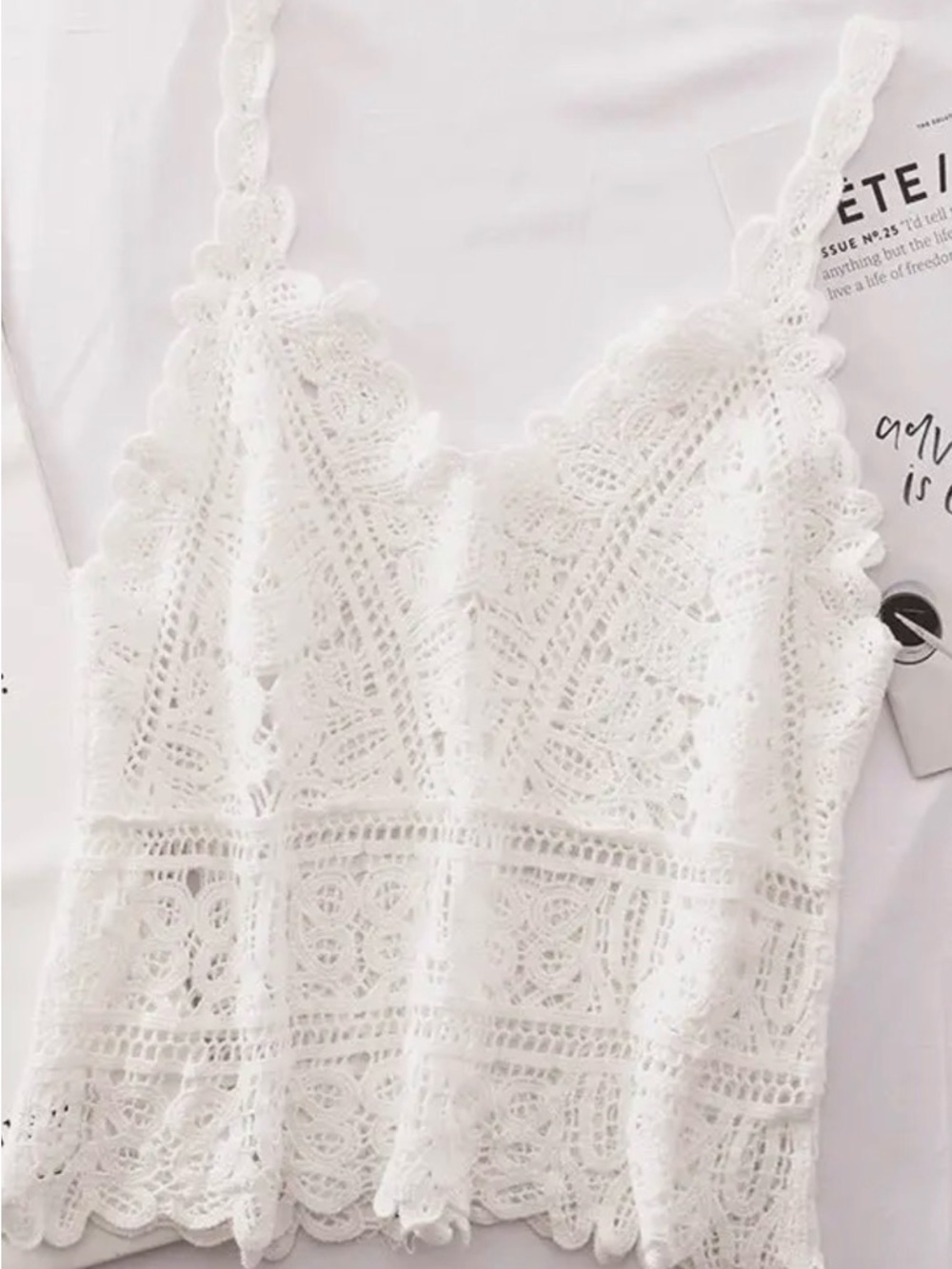 White Lace Crochet Camisole - Elegant Women's Lace Tank